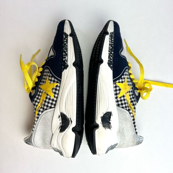 Golden Goose Running Sole Sneakers in Navy/White Check and Yellow Star Sz 38, US - Picture 7 of 12
